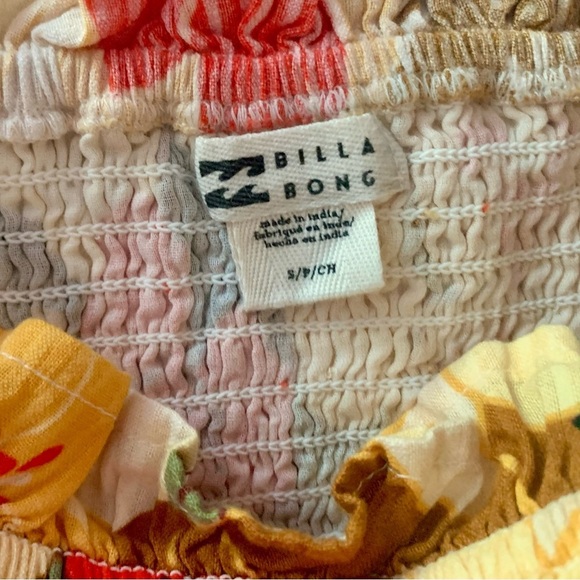 Billabong Orange Yellow Smocked Puff Sleeve Blouse - NWT - Small - Picture 3 of 10